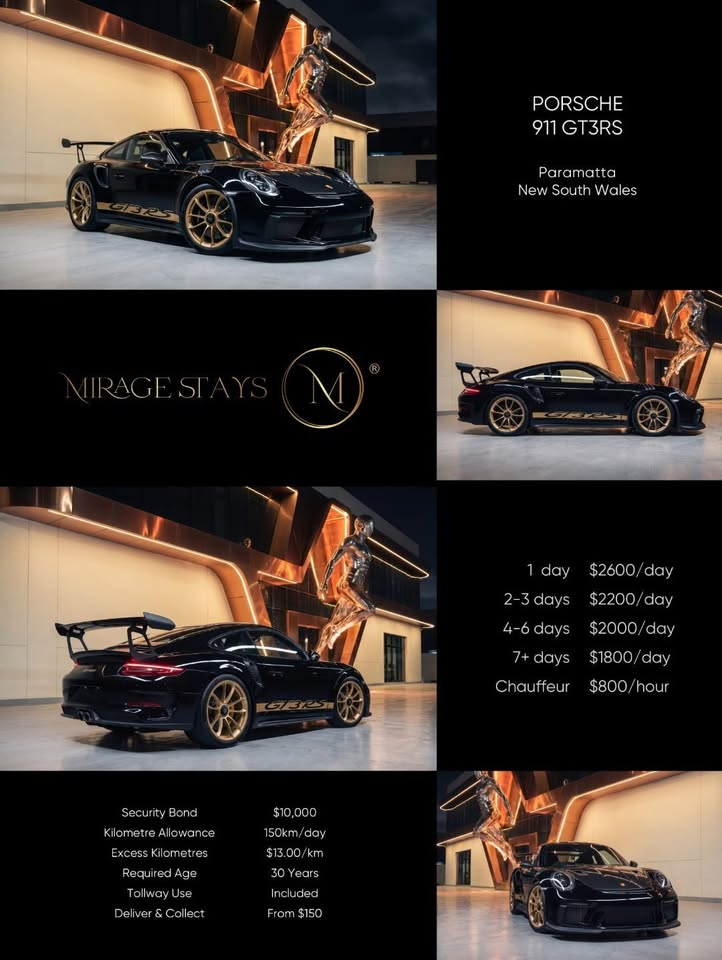 Porsche 911 GT3 RS available for hire in Sydney through Mirage Stays